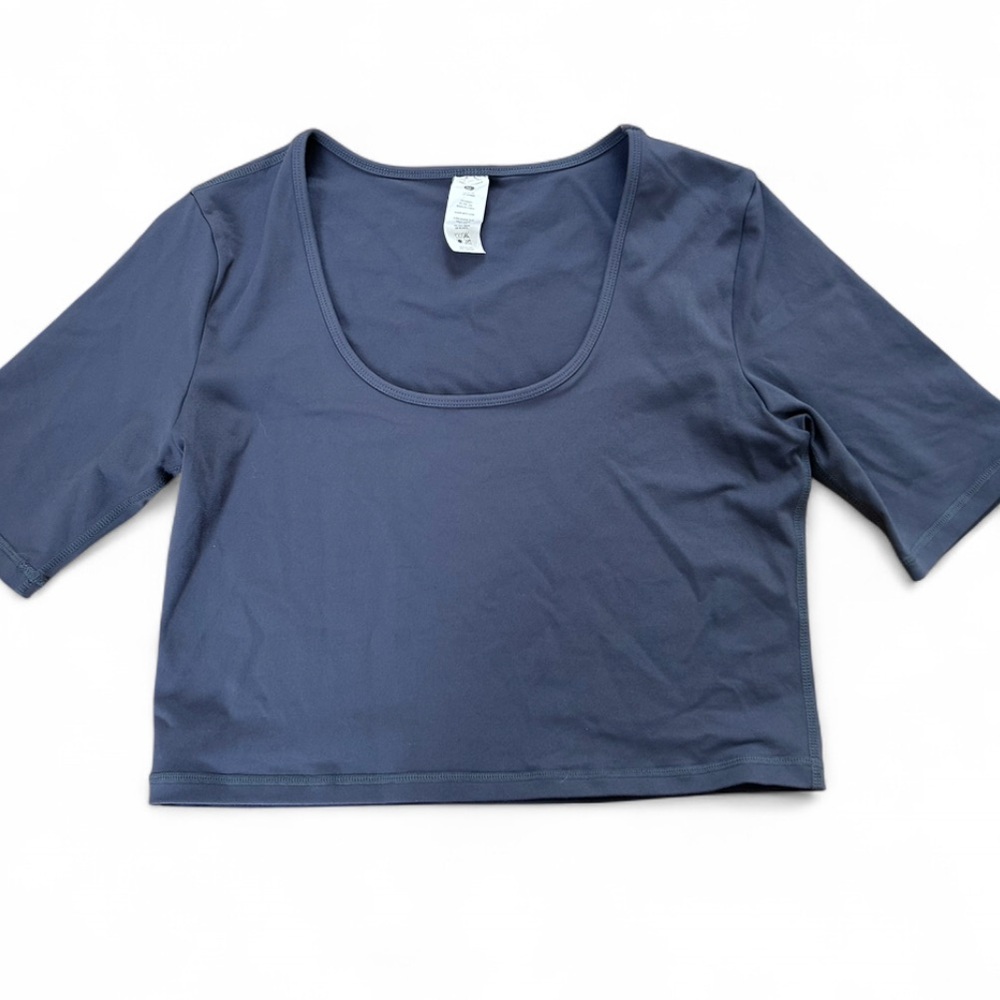 Paragon fit wear fitness gray stretch cropped 3/4 sleeve top athletic fitness